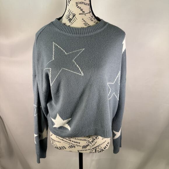Moon And Madison Small Blue And White‎ Long Sleeve Round Neck Sweater with Stars - Picture 1 of 7